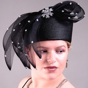 Beloved Millinery Elegant Couture Black Jeweled Hat Tea Brunch Church Funeral